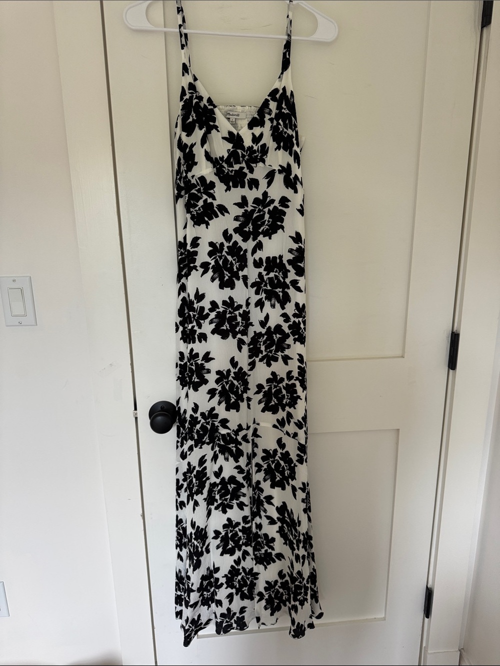Madewell -Black & White Floral Slip Maxi Dress with front slit